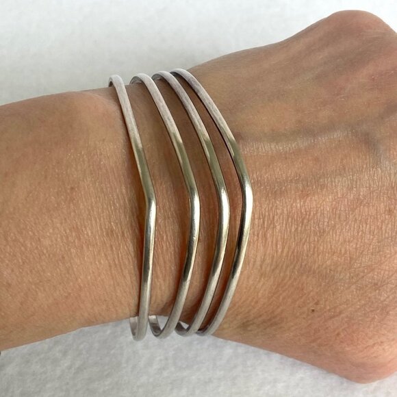 Sterling Silver 925 Modernist 22MM Wide Multi Row 4 Band V Cuff Bracelet Sz 7.5" - Picture 2 of 16